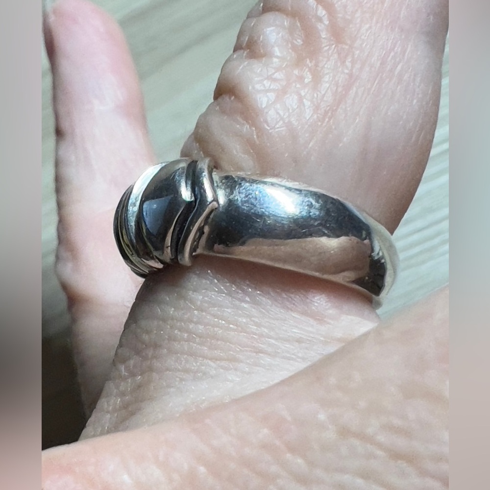 Designer Signed JA Sterling Silver & 18K Yellow Gold Accented Band Ring, Size 6 - Picture 10 of 11